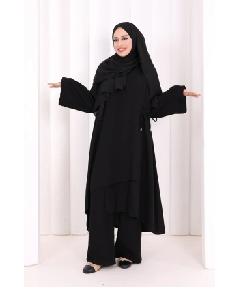 Yandan Bağlamalı Tunik Pantolon Takım 8008 Siyah