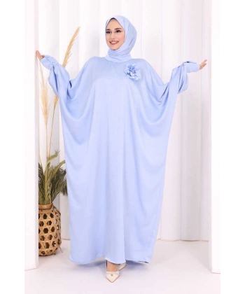 Yarasa Kol Saten Elbise  ŞAL  HEDİYE 7054 Mavi