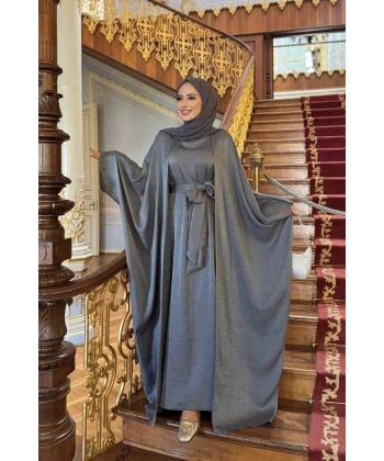 Yarasakol Abayalı Elbise Takım 8497 Füme