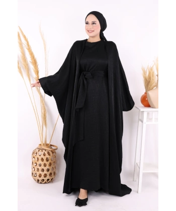 Yarasakol Abayalı Elbise Takım 8497 Siyah