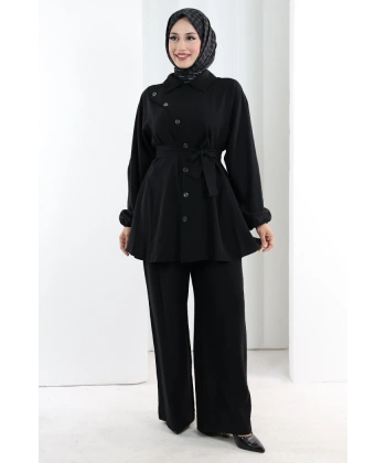 Yarasakol Düğmeli Takım 8705 Siyah