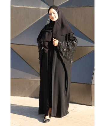 Yarasakol İşleme Detaylı Abaya 70012 Siyah