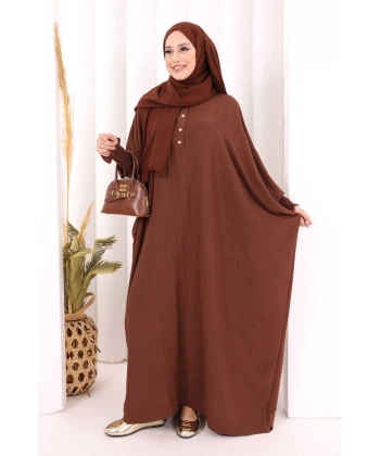 Yarasakollu Elbise 6077 Kahverengi