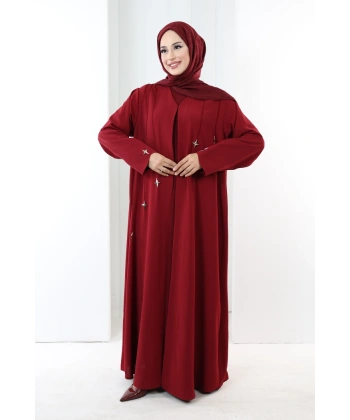 Yıldız Detaylı Ferace 7079 Bordo