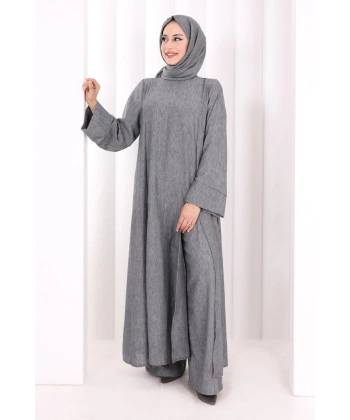 Yırtmaçlı Tunik Üçlü Takım 8035 Füme