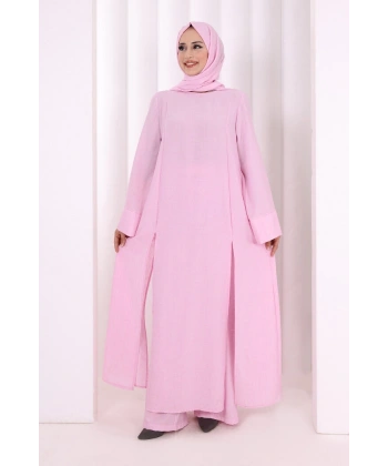 Yırtmaçlı Tunik Üçlü Takım 8035 Pembe