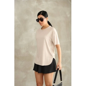 Bej Oysho Yırtmaçlı Modal Oversize Tshirt