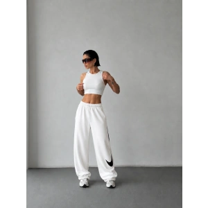 Beyaz Nk Stoperli Oversize Unisex Eşofman