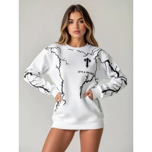 Beyaz Secret Üç İplik Oversize Sweat