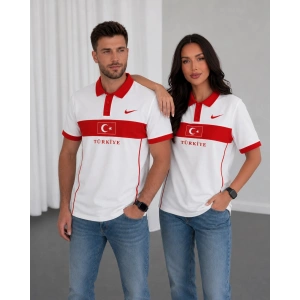 Beyaz Türkiye Polo Yaka Unisex Oversize Tshirt