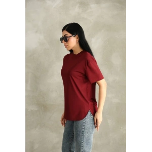 Bordo Oysho Yırtmaçlı Modal Oversize Tshirt