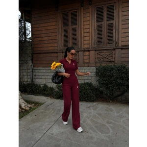 Bordo Polo Yaka Ottoman İkili Takım