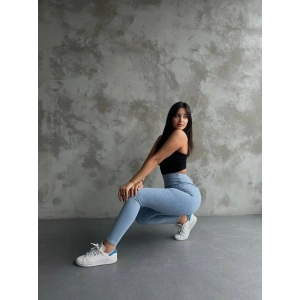 Buz Mavisi Yüksel Bel Esnek Likralı Jean Tayt
