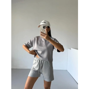 Gri Alo Yoga Modal Crop Şortlu Takım