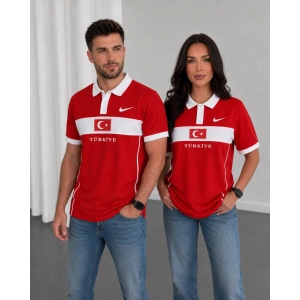 Kırmızı Türkiye Polo Yaka Unisex Oversize Tshirt