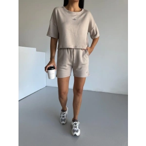 Krem Alo Yoga Modal Crop Şortlu Takım