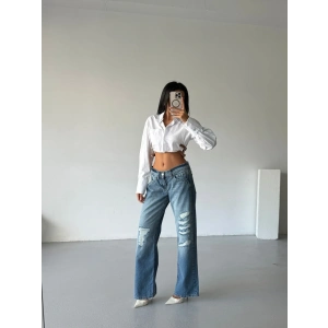 Mavi Zr Yırtık Baggy Jean Pantolon