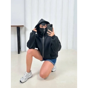 Siyah Musk Üç İplik Oversize Kapşonlu Sweat