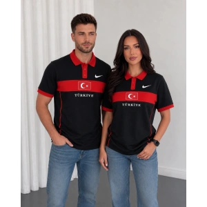 Siyah Türkiye Polo Yaka Unisex Oversize Tshirt