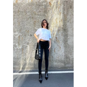 Siyah Yüksek Bel En Boy Likralı Kot Tayt