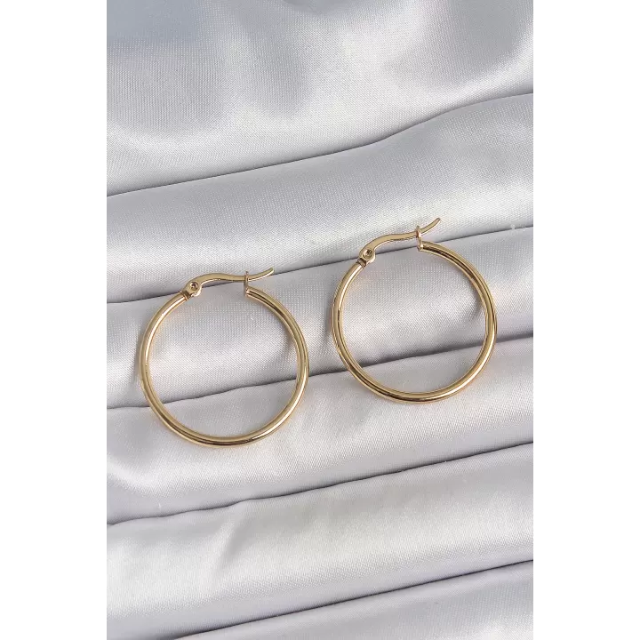 316 Çelik Gold Renk 27 mm Halka Model Kadın Küpe