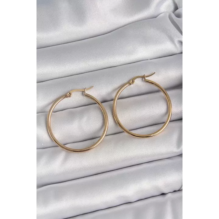 316 Çelik Gold Renk 33 mm Kadın Halka Model Kadın Küpe