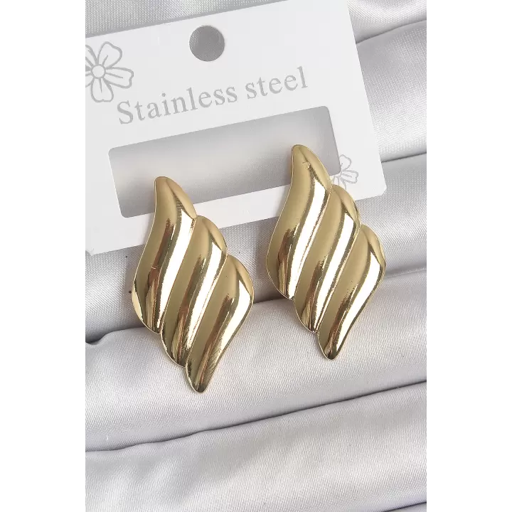 316 Çelik Gold Renk Dalga Model Kadın Küpe