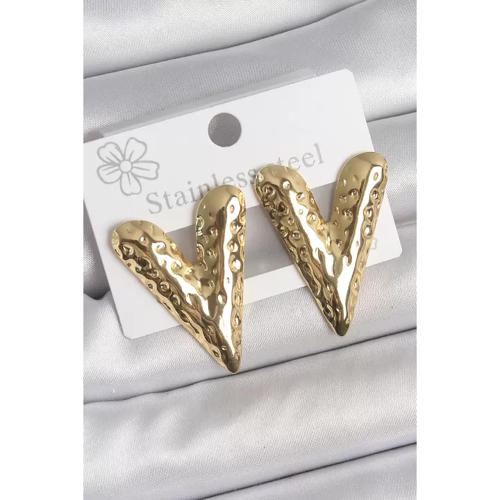 316 Çelik Gold Renk İşlemeli Kalp Model Kadın Küpe