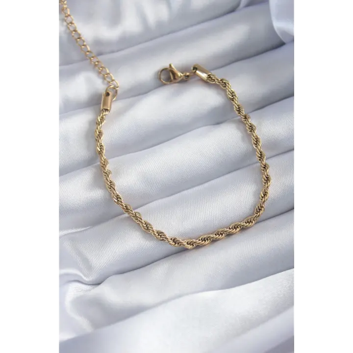 316L Çelik Gold Renk Burgu Zincir Model Kadın Bileklik