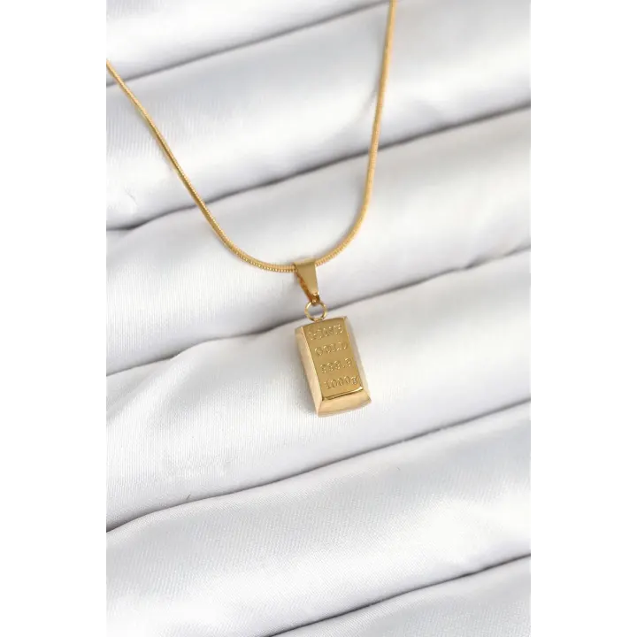 316L Çelik Gold Renk Mini Külçe Altın Model Kolye