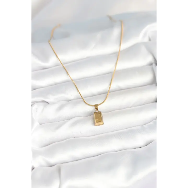 316L Çelik Gold Renk Mini Külçe Altın Model Kolye