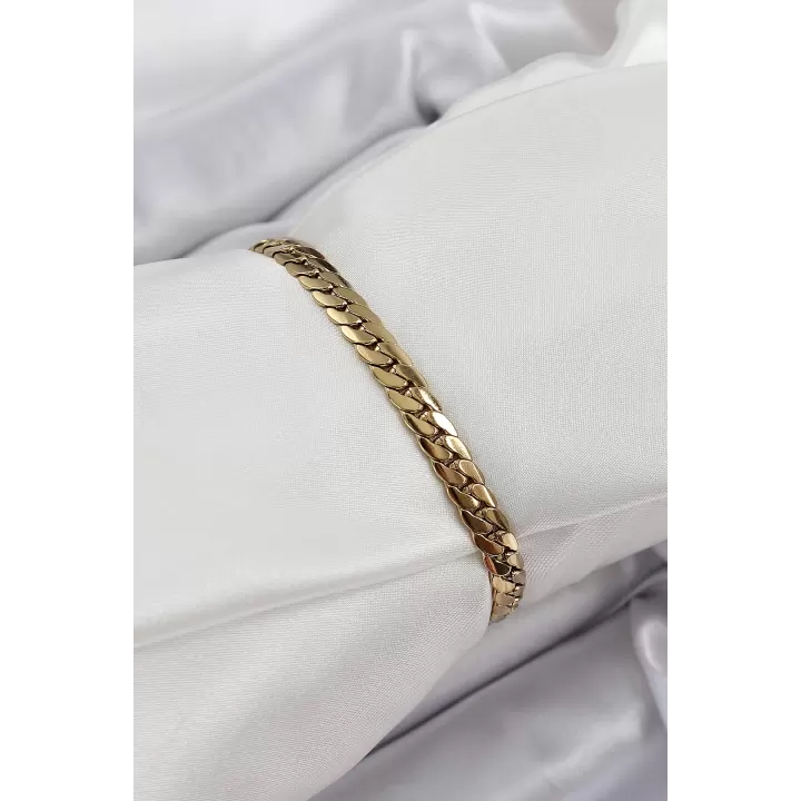 316L Çelik Gold Renk Yassı Zincir Kadın Bileklik