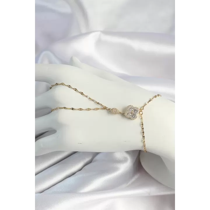316L Çelik Gold Renk Zincirli Yonca Figürlü Zirkon Taşlı Şahmeran
