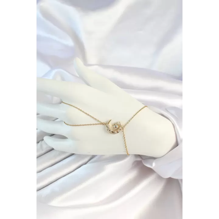 316L Çelik Gold Renk Zincirli Zirkon Taşlı Ay Figürlü Şahmeran