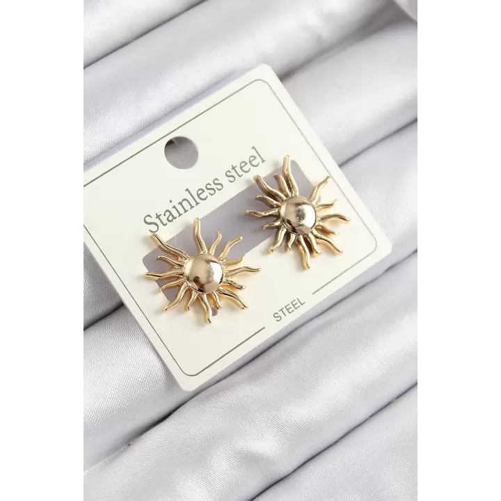 316L Çelik Güneş Model Gold Renk Kadın Küpe