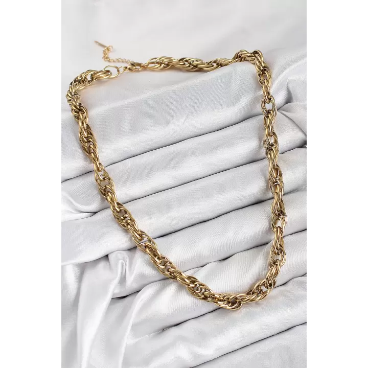 316L Çelik Halat Model Gold Renk Kadın Kolye