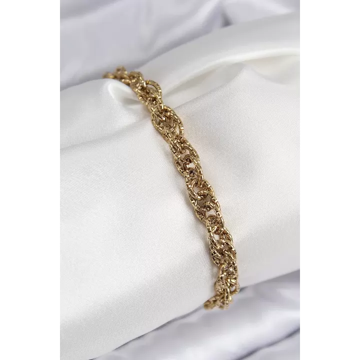 316L Çelik Klasik Dövme Halat Zincir Model Gold Renk Kadın Bileklik