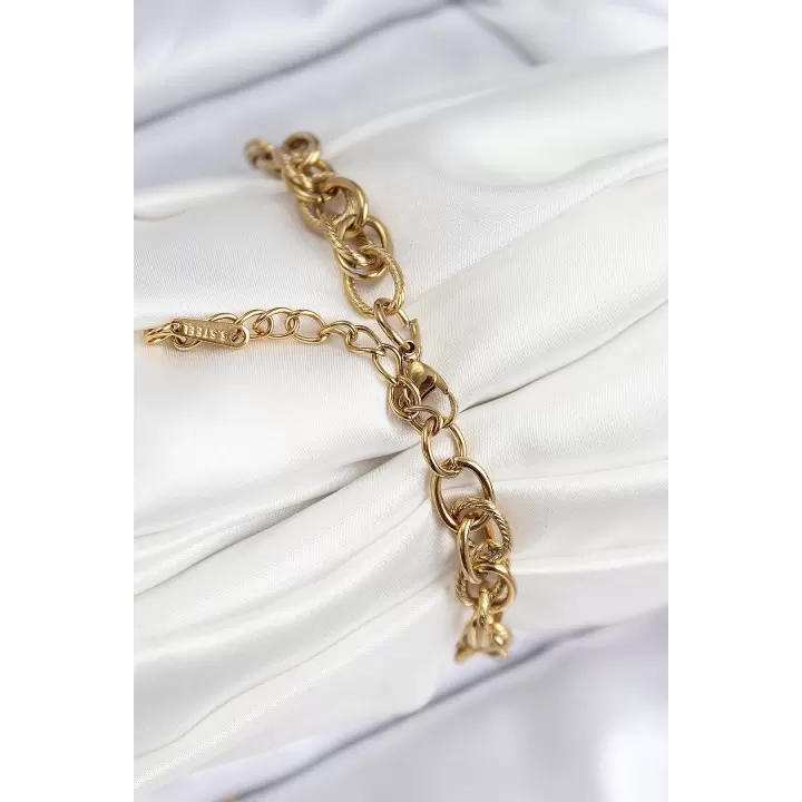 316L Çelik Klasik Dövme Halat Zincir Model Gold Renk Kadın Bileklik