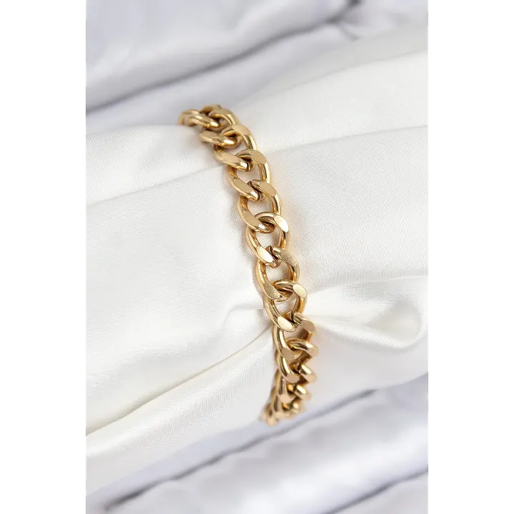 316L Çelik Klasik Kalın Zincir Model Gold Renk Kadın Bileklik