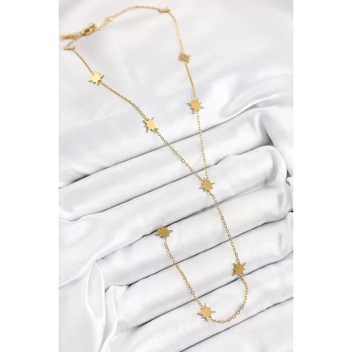 316L Çelik Kutup Yıldızı Figürlü Y Model Gold Renk Kadın Kolye