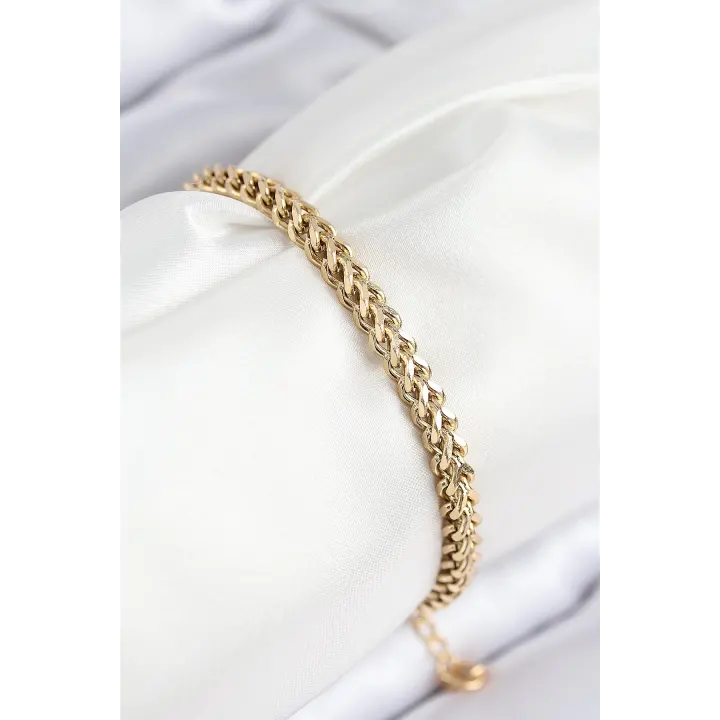 316L Çelik Örgü Zincir Model Gold Renk Kadın Bileklik