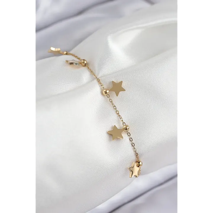 316L Çelik Sıralı Yıldız Model Gold Renk Kadın Bileklik