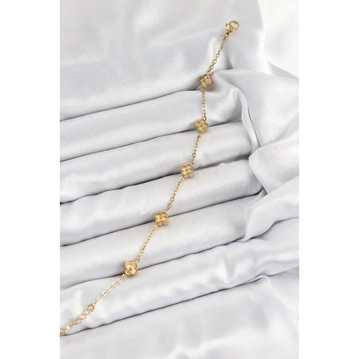 316L Çelik Yonca Model Gold Renk Kadın Bileklik