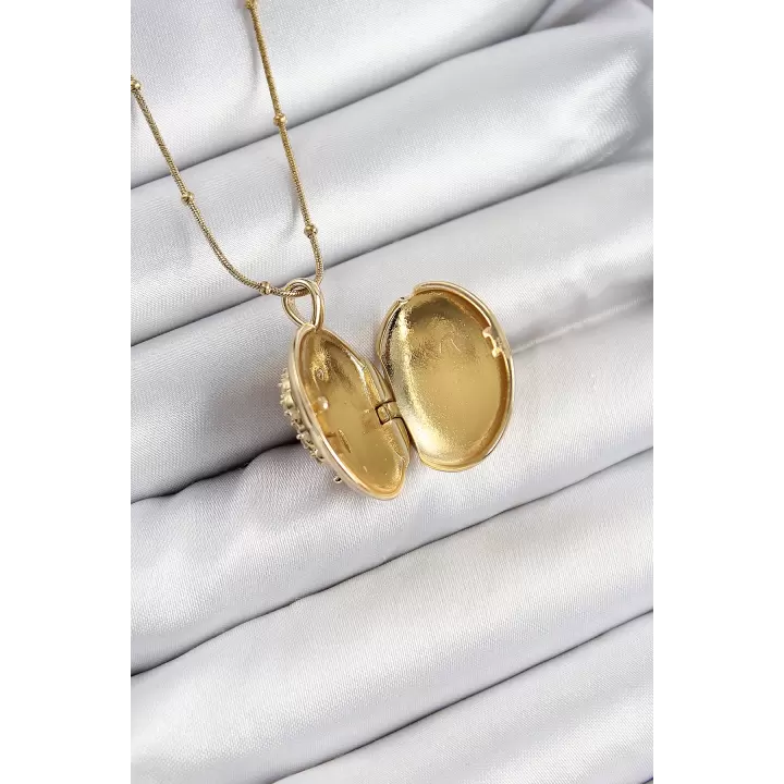 316L Çelik Zincir Açılabilir Anka Kuşu Model Zirkon Taşlı Gold Renk Kadın Kolye
