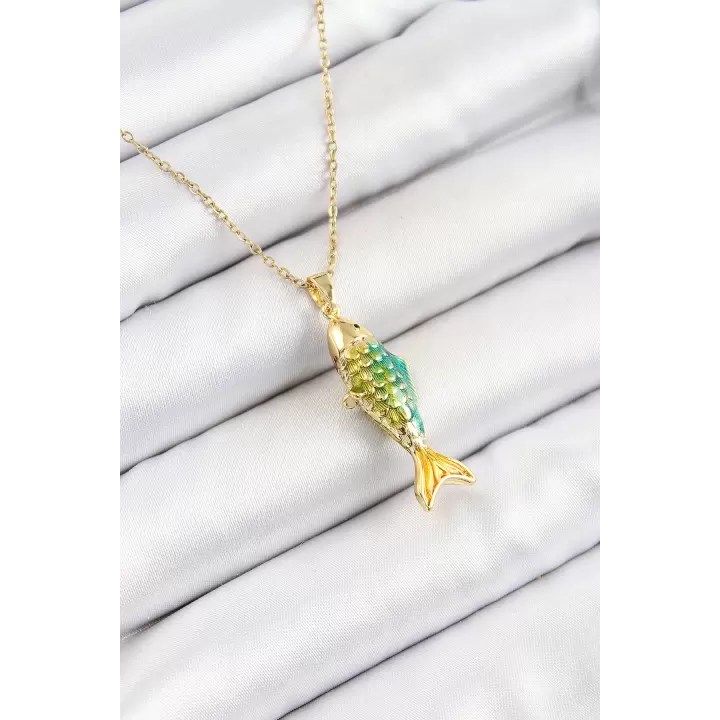 316L Çelik Zincir Karışık Renk Balık Model Gold Kadın Kolye
