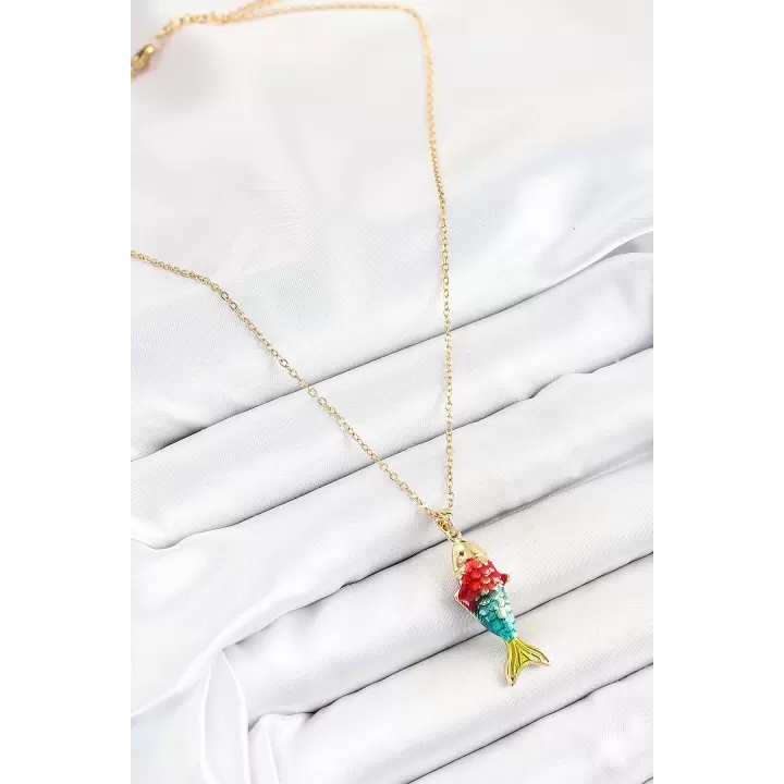 316L Çelik Zincir Karışık Renk Balık Model Gold Kadın Kolye