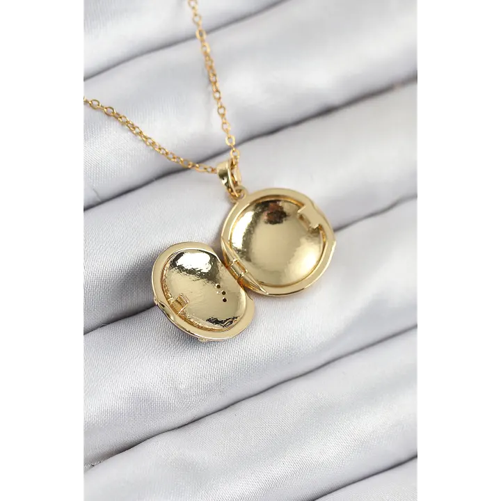 316L Çelik Zirkon Taşlı Açılabilr Kapaklı Gezegen Model Gold Renk Kadın Kolye