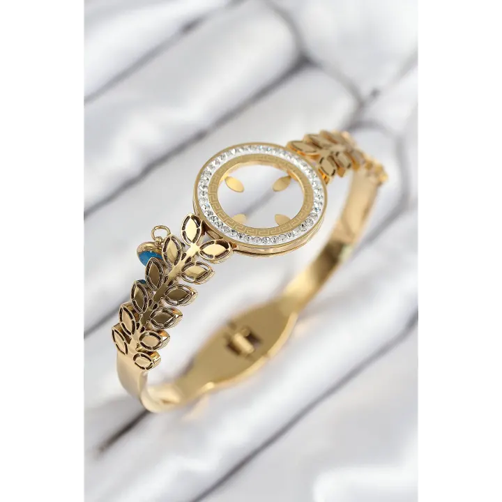 316L Çelik Zirkon Taşlı Çeyrek Takılabilir Gold Renk Kelepçe