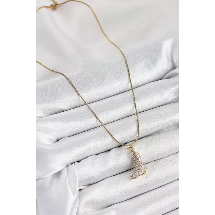316L Çelik Zirkon Taşlı Çizme Model Gold Renk Kadın Kolye