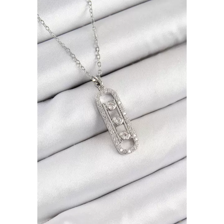 316L Çelik Zirkon Taşlı Messika Model Gümüş Renk Kadın Kolye